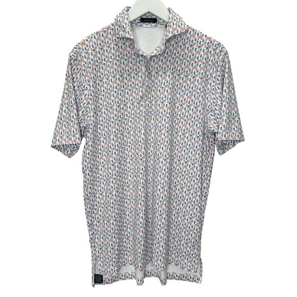 Turtleson Golf Polo Shirt Size S Mens Short Sleeve Popsicle White Allover Print - Picture 1 of 5